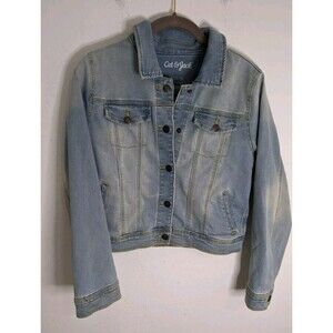 Cat & Jack Girl's Large (10 12) Jean Jacket Stretch Snap Close Light Wash Denim